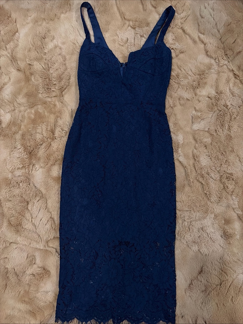 Bardot Lace  Dress Fairy Romantic Coquette Feminine Navy Plunge Neckline 2